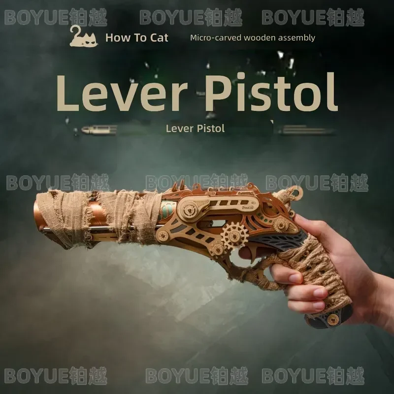 Steampunk Volcano Lever Pistol 3D Wooden Puzzle Mechanical Model Kit DIY Assembly Toy Creative Gift for Men Boys Hobbyists