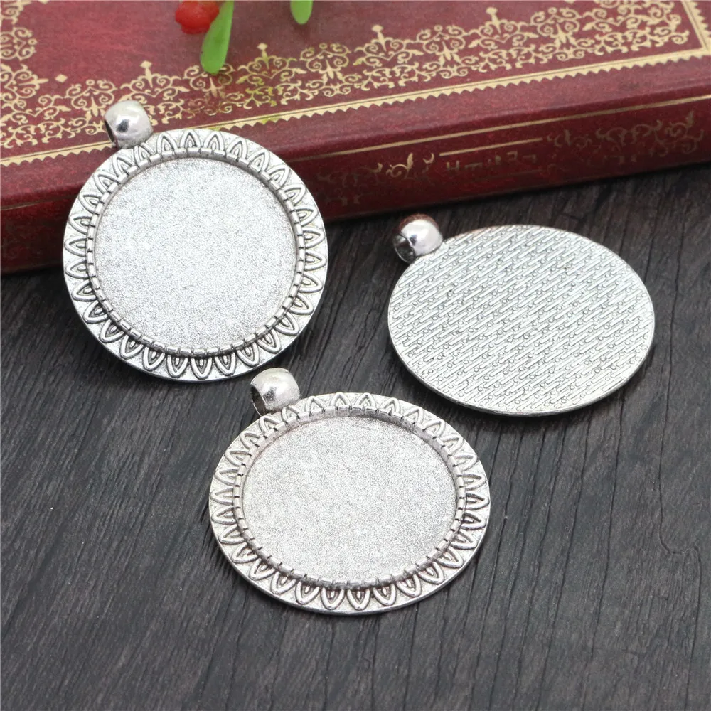 New Fashion 5pcs 25mm Inner Size Antique Silver Plated Bronze Black 4 Colors Flower Style Cabochon Base Setting Charms Pendant