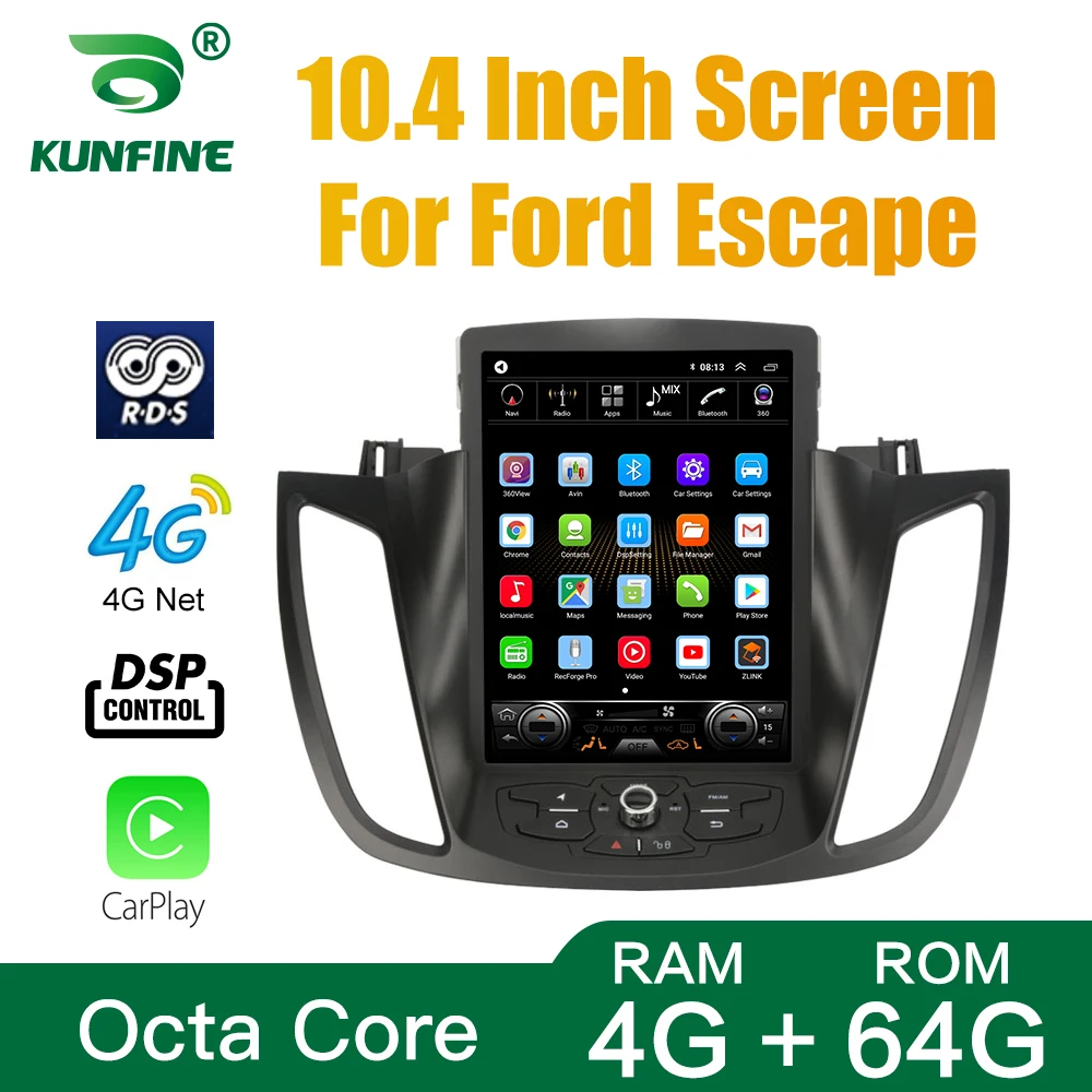 Tesla Screen Octa Core 4GB RAM 64GB ROM Android 10.0 Car DVD GPS Player Deckless Car Stereo For Ford Escape 2013-2017 Radio