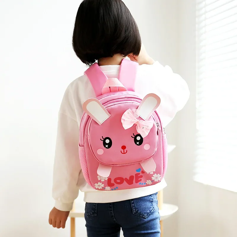 Mochila escolar de dibujos animados en 3D para niños y niñas, bolsa pequeña de princesa, conejo pequeño, antipérdida