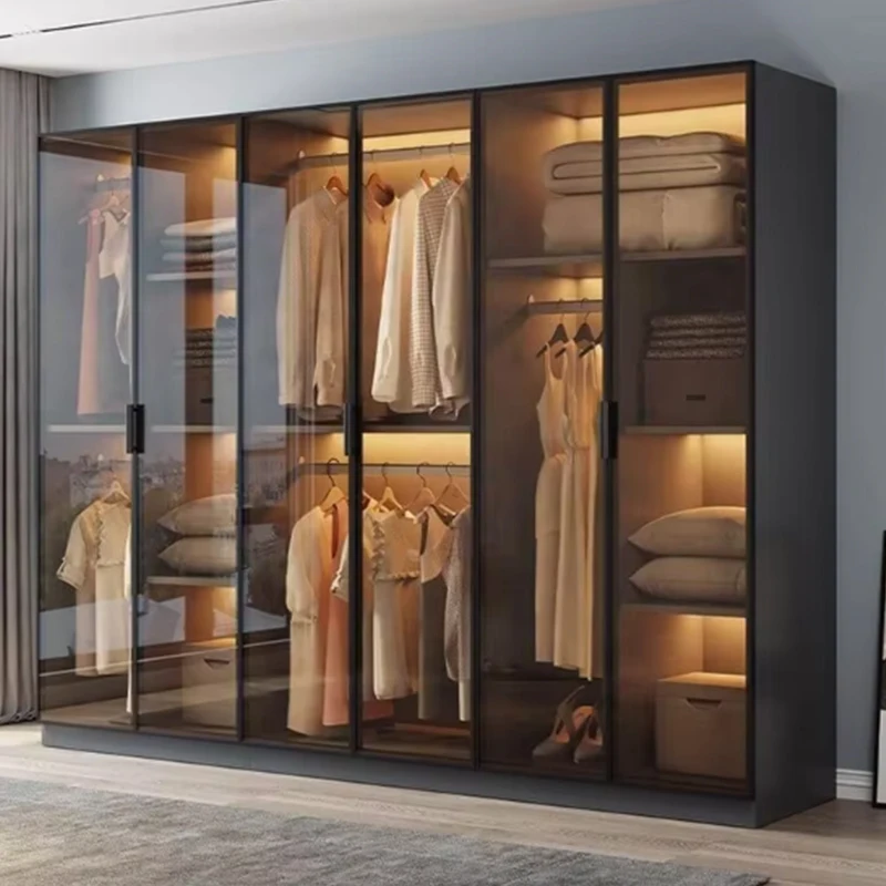 China Manufacture Modern Glass Wardrobe Wooden Bedroom Wardrobe for Home Funiture Closet for Clothes Functional Cabinet