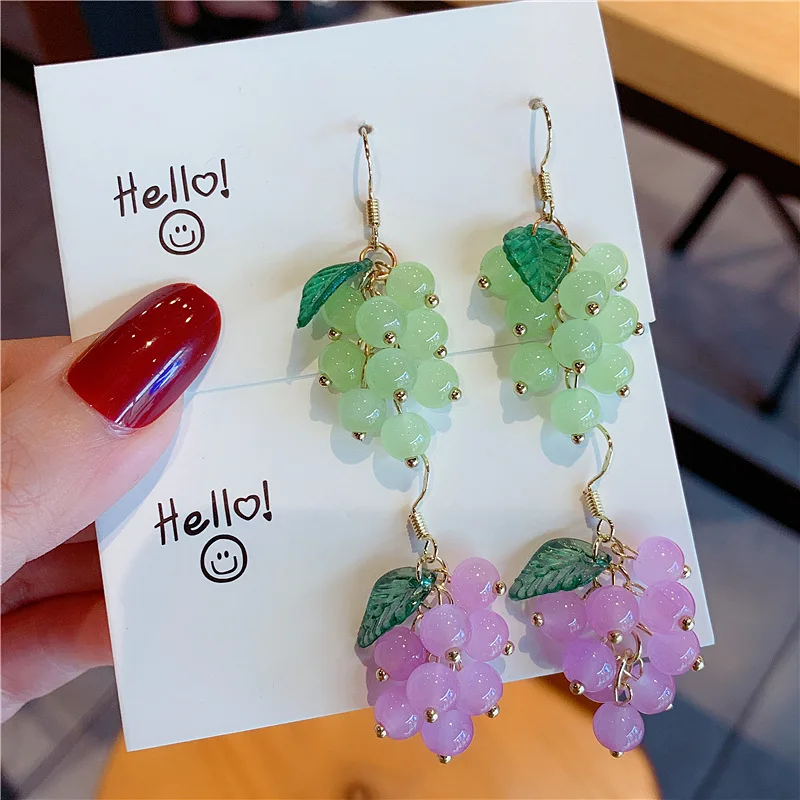 قبلة مجوهرات حلوة المرأة الكورية موضة الفواكه أقراط الفتيات الأخضر الأرجواني العنب مطرز انخفاض القرط INS اكسسوارات هدية حفلة #1