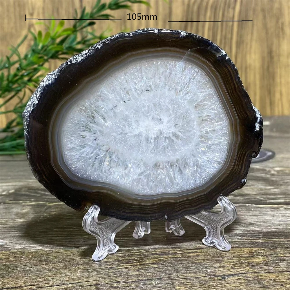 Natural Crystal Slab Agate Slice Quartz Reiki Minerals Healing Spiritual Beauty Stripe Home Decoration + Stand