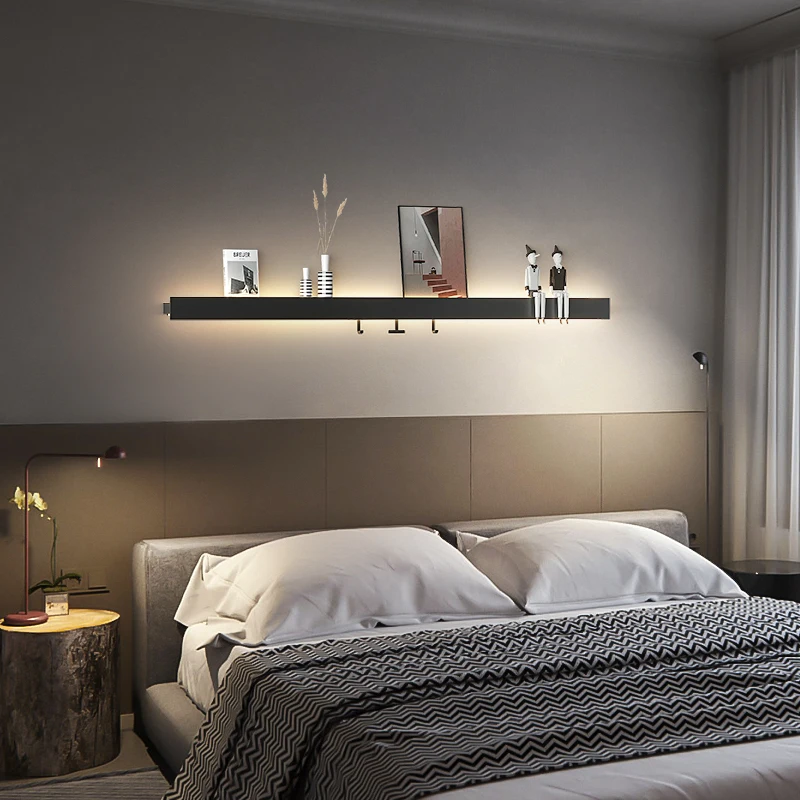 Minimalist strip wall lamp Bedroom bedside storage lamp TV background wall ambient light Entry aisle hook wall lamp