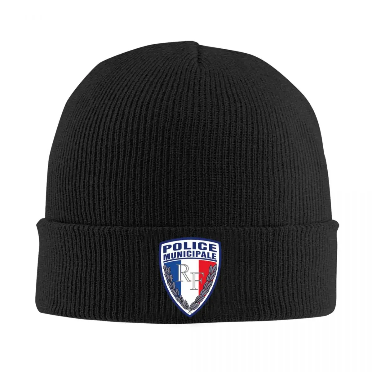 French Municipal Police Insignia Warm Knitted Cap Fashion Bonnet Hat Autumn Winter Outdoor Beanies Hats for Men Women Adult