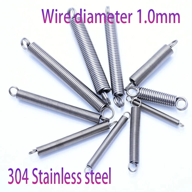 304 stainless steel pull spring double loop closed hook Stretch spring,Wire Dia1.0mm,OuterDia6/7/8/9/10/12mm,Length20-324mm.