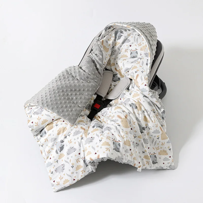 Autumn Winter Cotton Thicken Baby Car Seat Hooded Blanket Cartoon Stroller Swaddle Blanket Wrap Baby Outgoing Sleeping Blanket