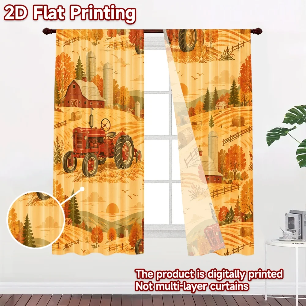 2D flat 2pcs Curtain Home Short Curtains Autumn Farm Tractors Digitally printed polyester Birthday Party for Yard & Garden
