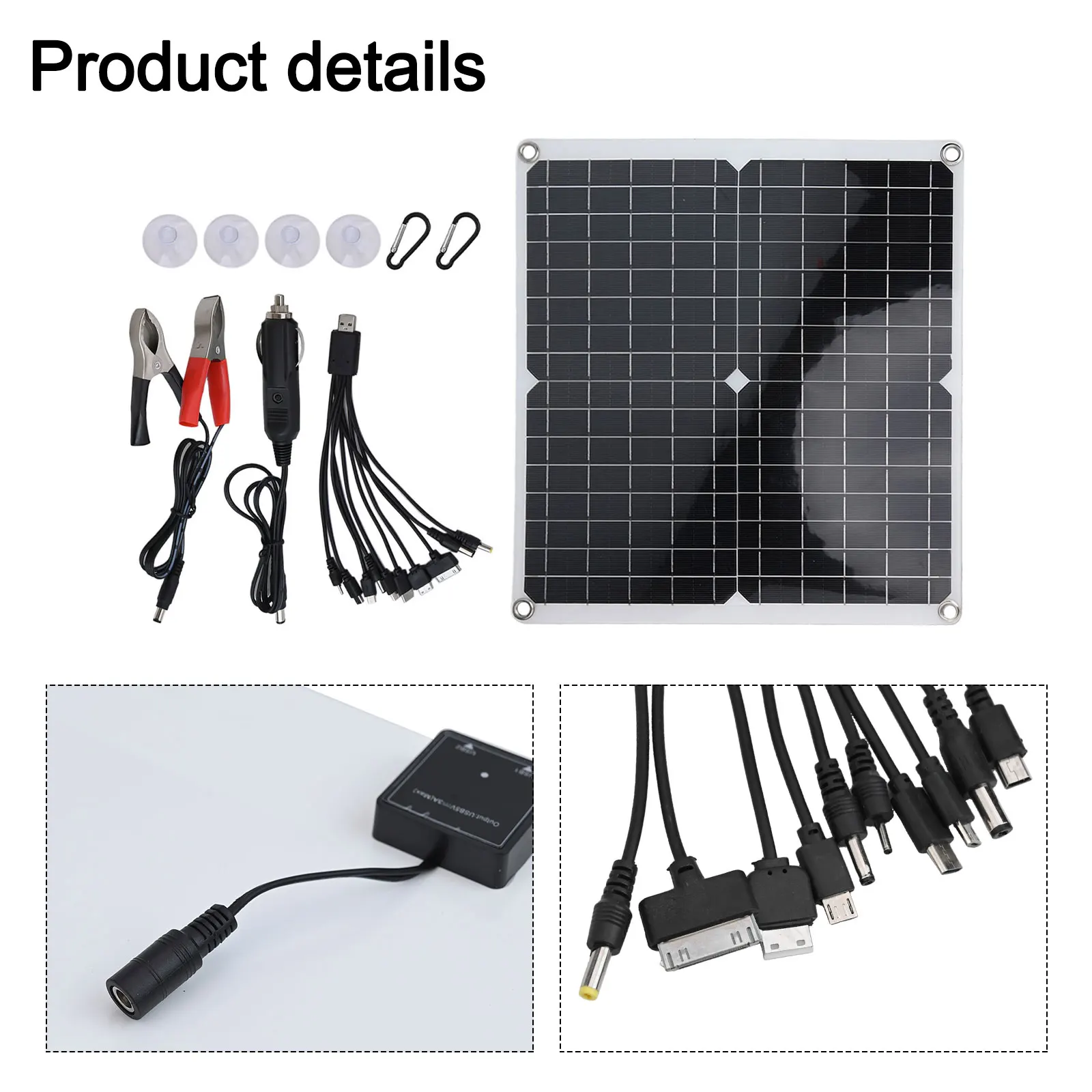 Solar Panel Kit 50W 360x330x3MM Tow Ten Multi-function Charging Cable Clip Cable Charger Mountaineering Buckle Solar Power Parts