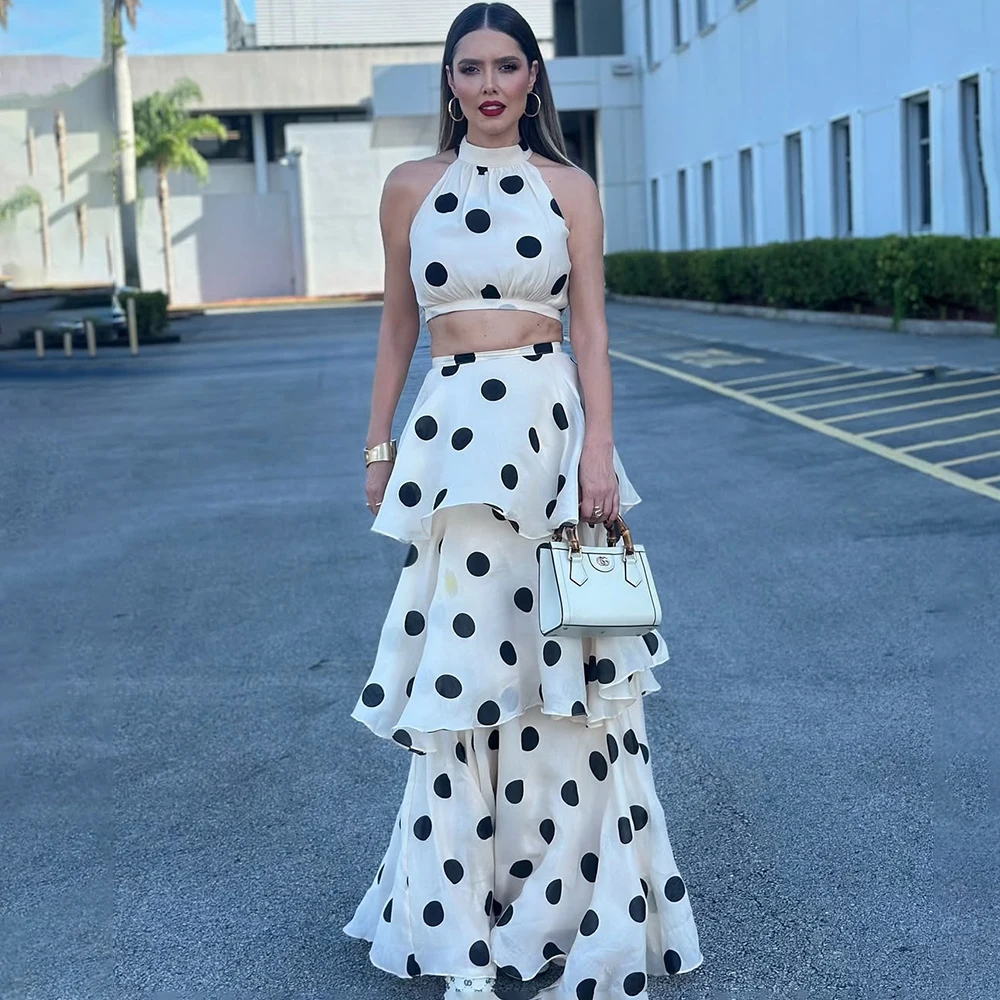 Tuularose المرأة فستان طويل 2 قطعة أنيقة البولكا نقطة أكمام أعلى كشكش مطوي فستان مجموعة فاخرة حفلة مثير فستان مجموعة #4