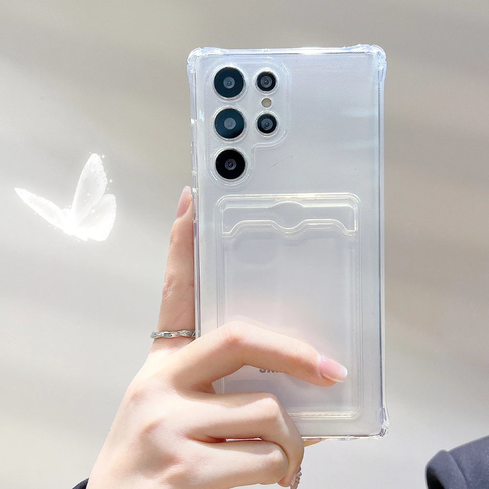 سيليكون حامل بطاقة جراب هاتف لسامسونج غالاكسي S25 الترا A56 5G A55 A54 A53 S24 FE S23 S22 زائد A52 فتحة للبطاقات غطاء Funda