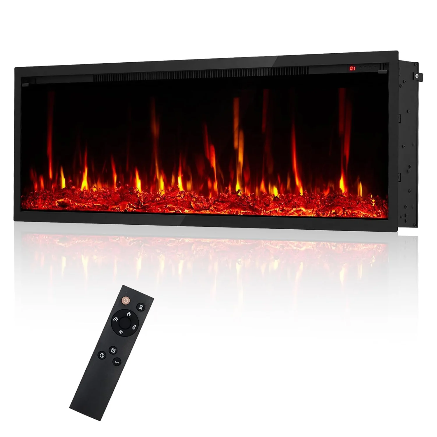 42/50/60/68 in Electric Fireplace Logs Inserts, 750/1500W Wall Mounted, Recessed Fireplace Heater, with Remote Control, Adjustable Flame Color & Brightness, 9H Timer, Ultra-Thin Linear Design