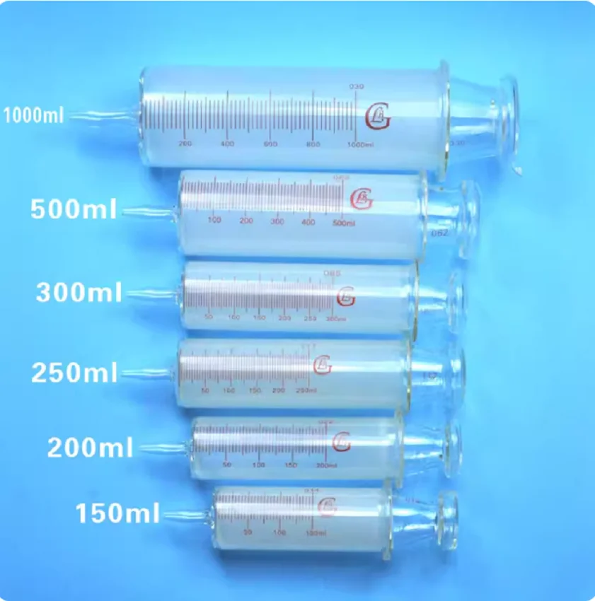 150ml/200ml/250ml/300ml/500ml/1000ml All Glass Syringes Large sausage device Glass sample extractor Glass Injector large caliber