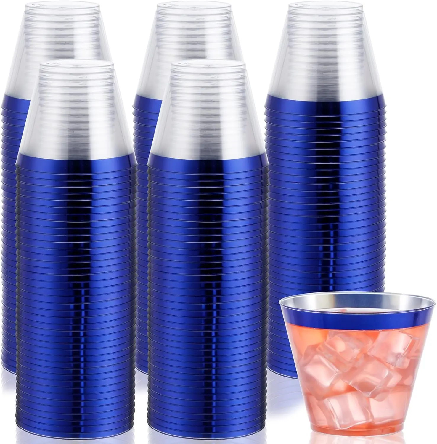 

120Pcs 9 Oz Blue Plastic Cups Disposable Clear Plastic Party Cups with Blue Rim Heavy Duty Disposable Wine Glasses Fancy Hard