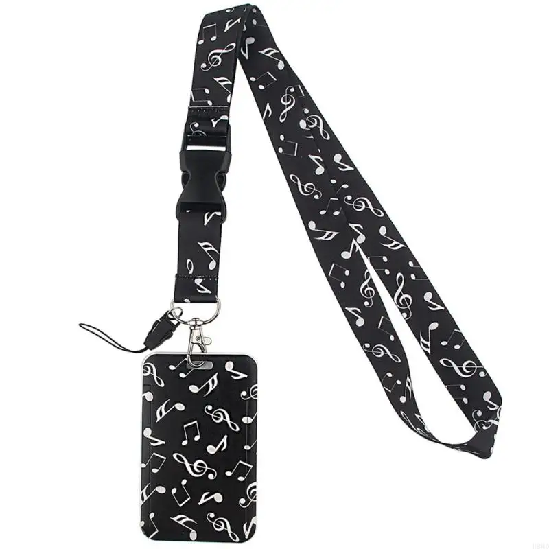 Music Themed Lanyard Card Sleeve Set with Release Clip and PVC Badge Sleeve for Office Access, School Use and Daily Carry H8WD