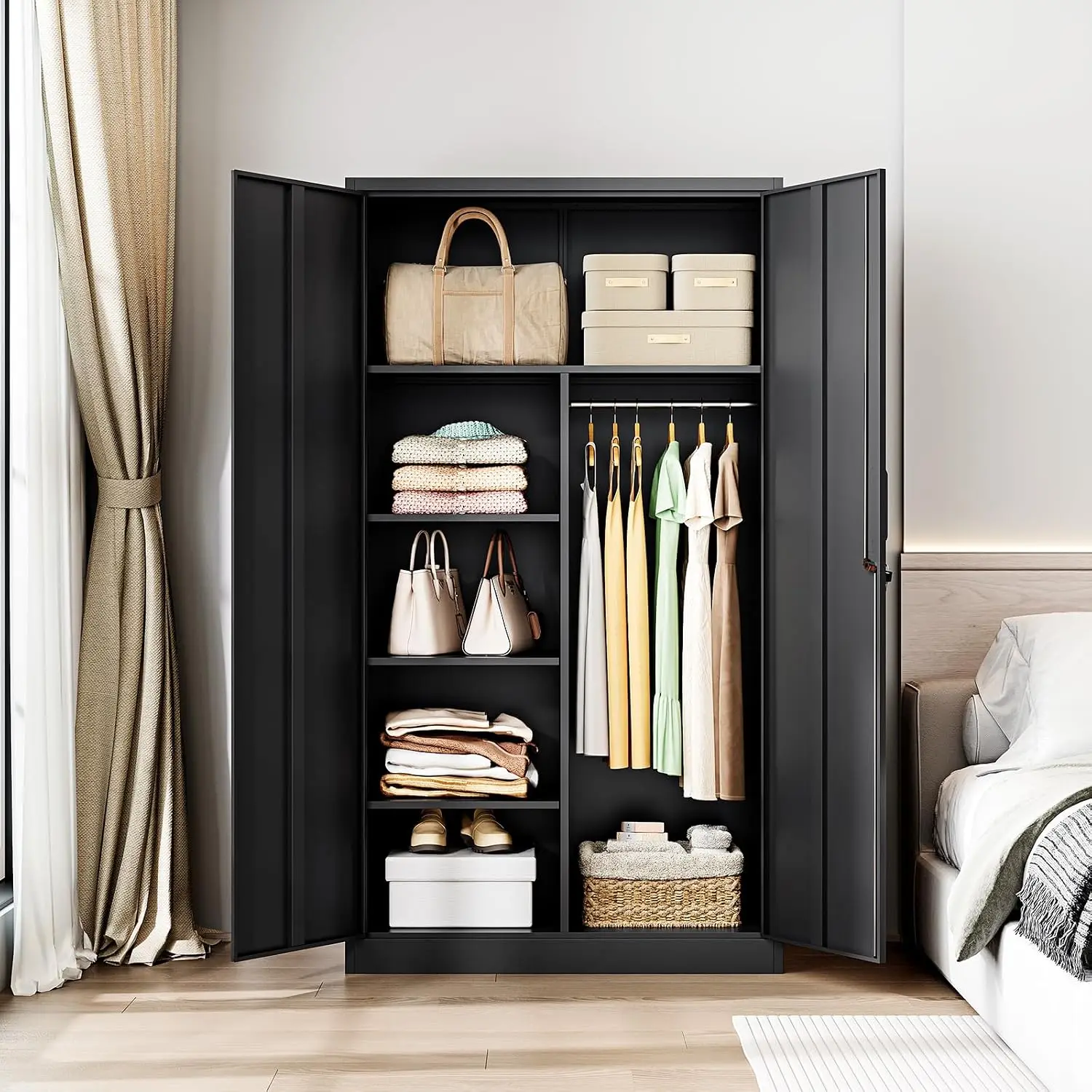 Metal Storage Cabinets Locker with Lock Door,Clothing Coat Steel Storage Freestanding Wardrobe for Office, Customized