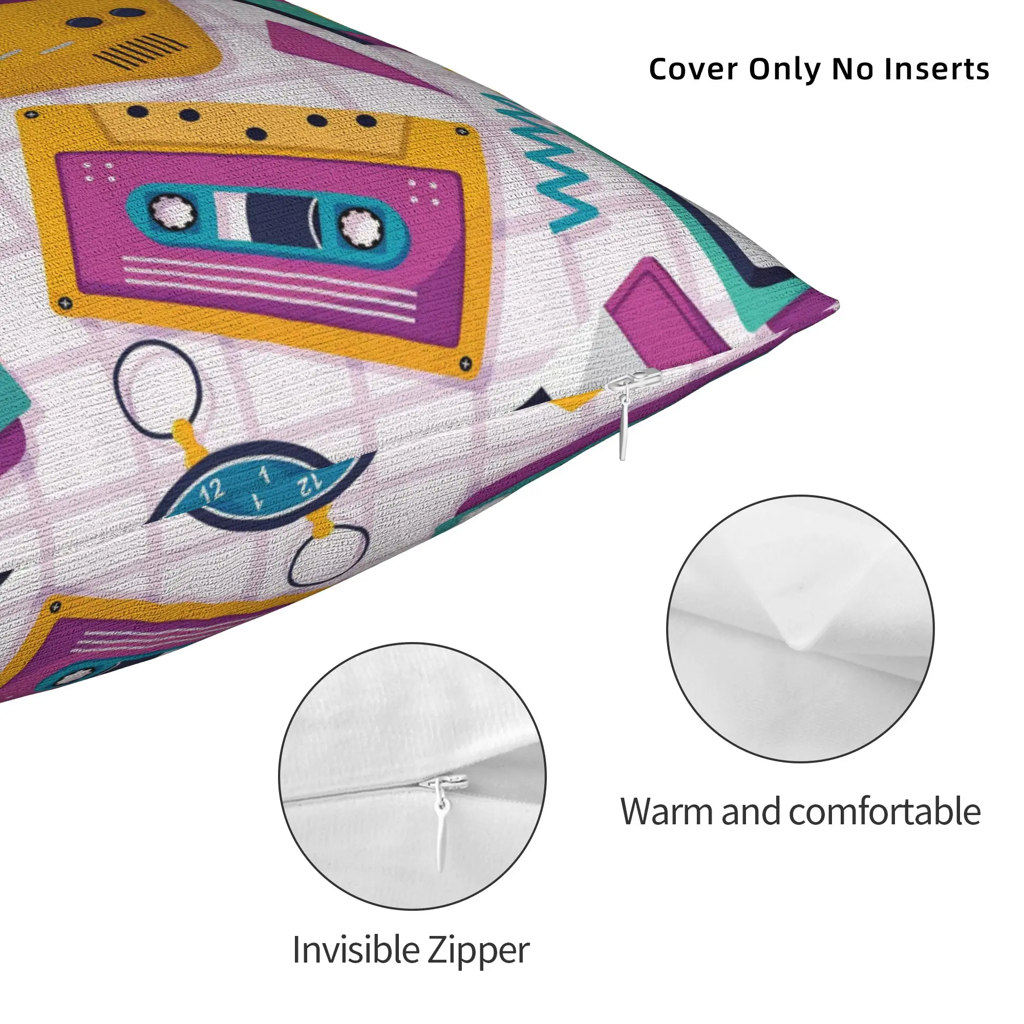 80s 90s Retro Cassette Tape Boombox Pillowcase Soft Polyester Cushion Cover Decorative Music Pillow Case Cover Home Square