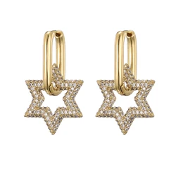 High Quality Zirconia Hoop Earrings for Women Elegant Star Copper Dangle Earrings Female Wedding Party Jewelry Couple Gift