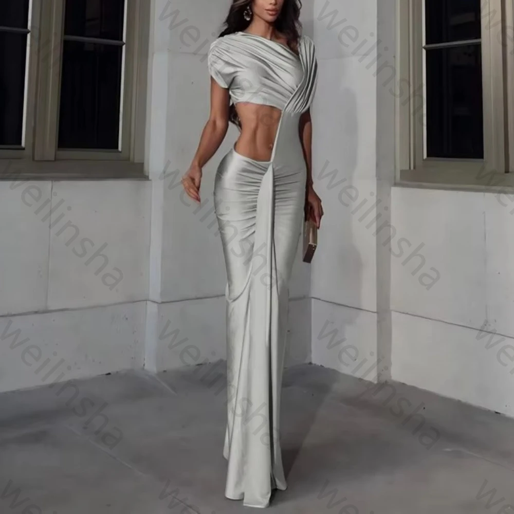 Sexy Unregelmäßige Aushöhlen Abendkleider Elegante Kurzen Ärmeln Falten Promi Kleid Hohe Qualität Prom Party Kleider Angepasst