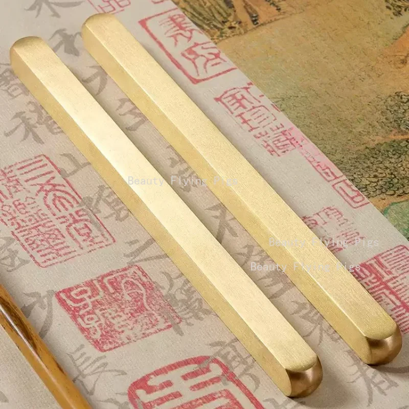 1pc Solid Metal Paperweight Ruler Chinese Calligraphy Paper Press Heavy Metal Paper Weight for Brush Painting Office Desk Decor