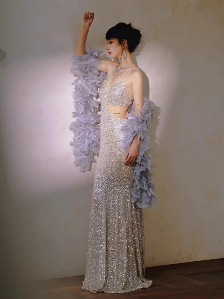 REDDACHiC Sexy Cut Out Glitter Dress Women Backless Corset Camisole Bodycon Mermaid Evening Gown Birthday Cocktail Party Clothes