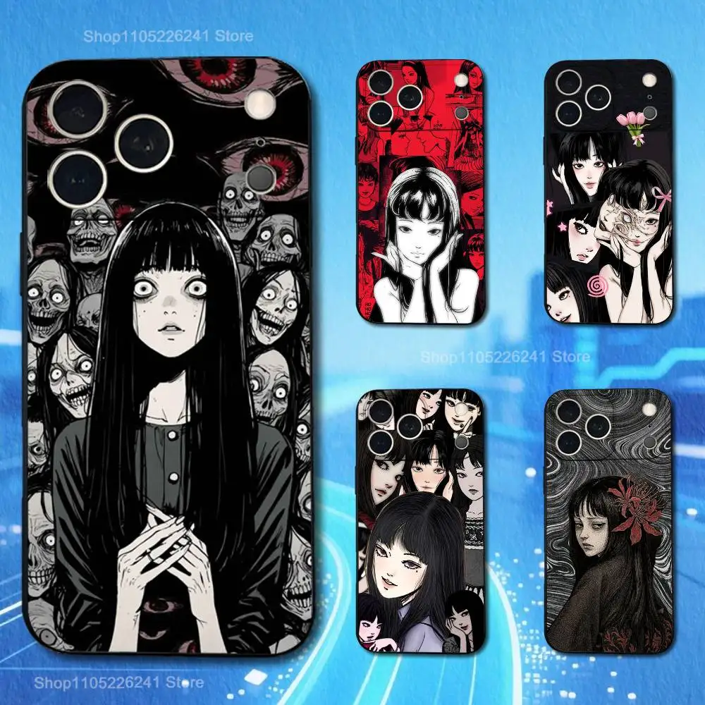 حافظة T-Tomie J-Junji I-Ito Comics لهاتف iPhone 11,12,15,14,13,16,17,Plus,Pro Max,XS,X,XR,SE,Mini,8,7,Soft Silicone Black