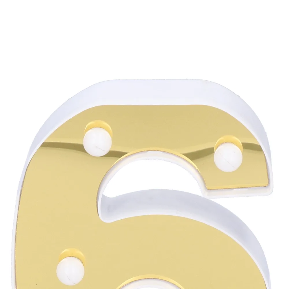 Elegant Number 6 Sign Lamp 6 LED Battery Powered LED Number Light Warm White Light Gold Number Decoration Yard Decoration