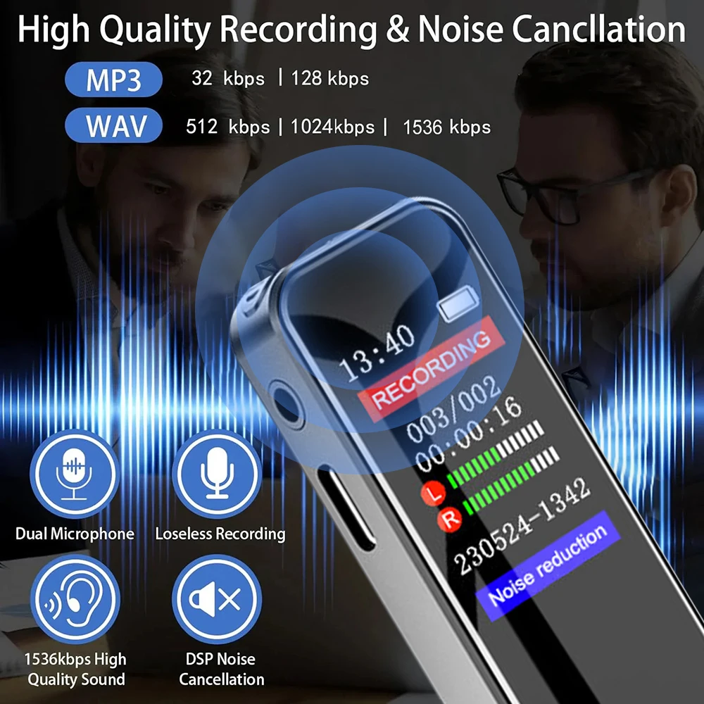 Digital Voice Recorder Pen Max Support 128G TF Card Portable MP3 Player Audio Recorder With 1536Kbps Recording Work Interviews