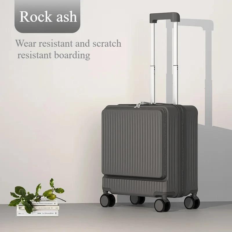 SUSHIMU Bordfreundliches Gepäck mit Frontöffnung, Trolley-Koffer für Männer und Frauen, 18-Zoll-Silent-Aluminiumrahmen