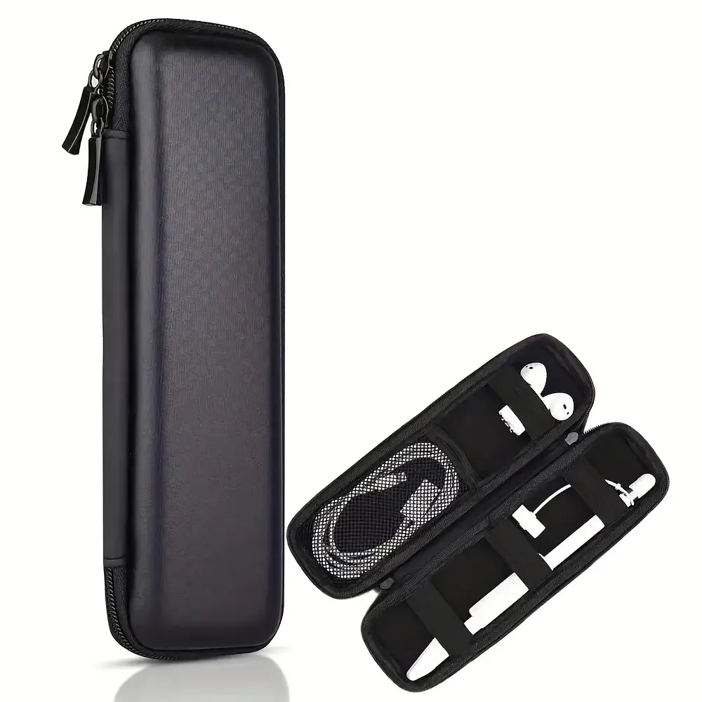 Black EVA Hard Shell Stylus Pen Pencil Case Holder Earphone Mesh Storage Organizer Pencil Zipper Case School Supplies