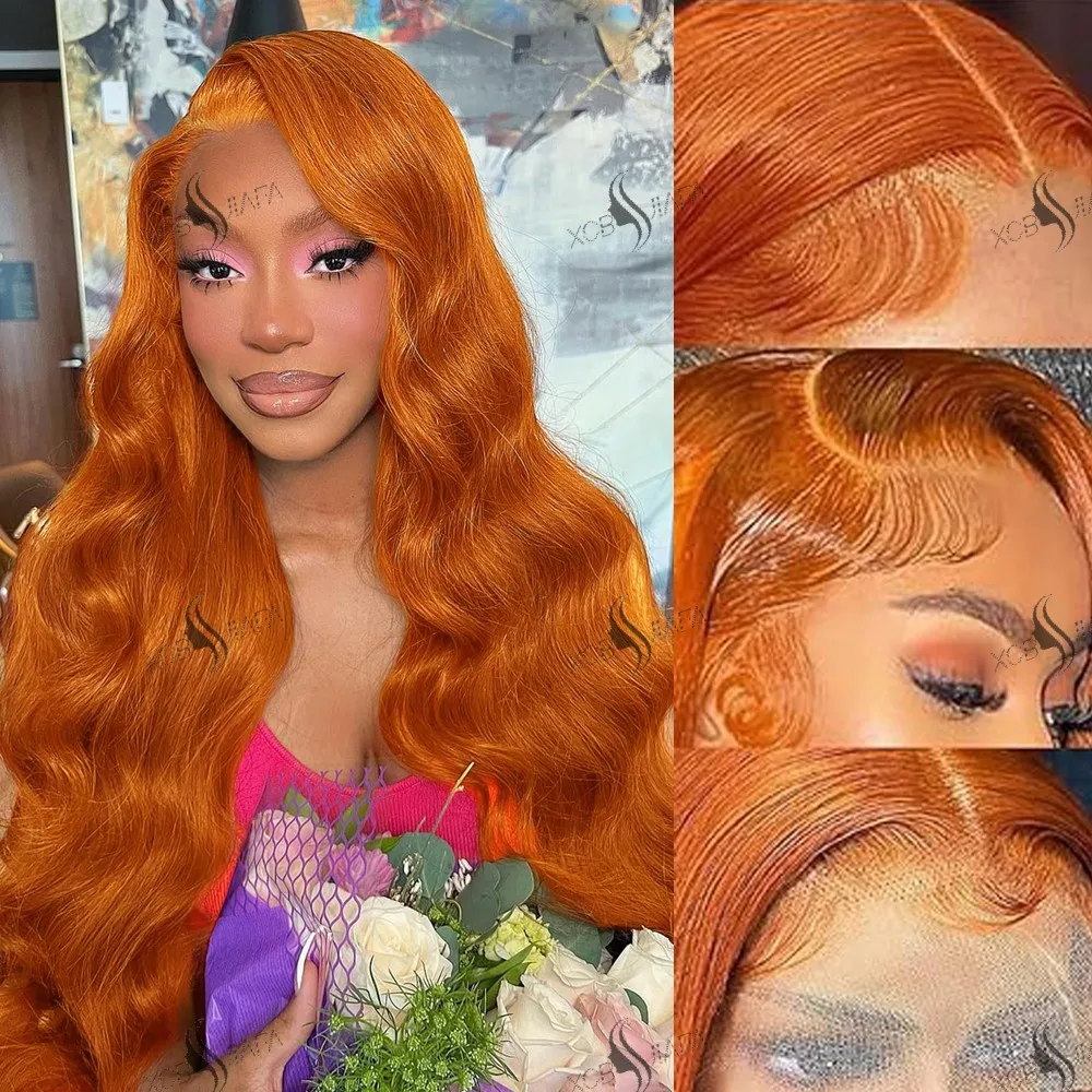 200 Density 36 Inch Body Wave 13x6 Orange Ginger Lace Front Wigs 100% Human Hair 13x4 Human Hair Lace Frontal Wigs For Women