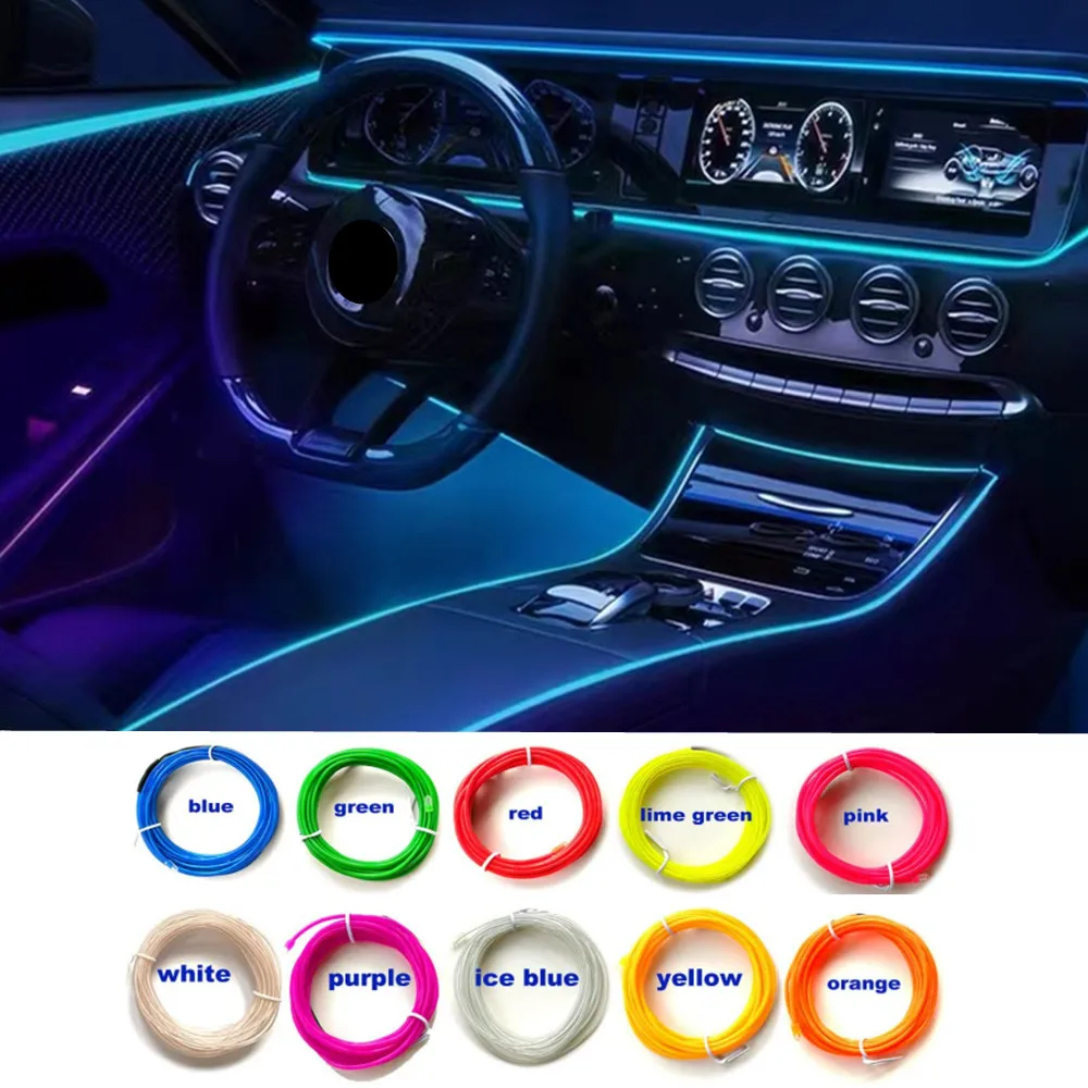 

1M/2M/3M/5M Car Interior Atmosphere Light Tube Rope Lamp EL Wire Neon Strip Lights Edge Multicolor Light Flexible Accessories