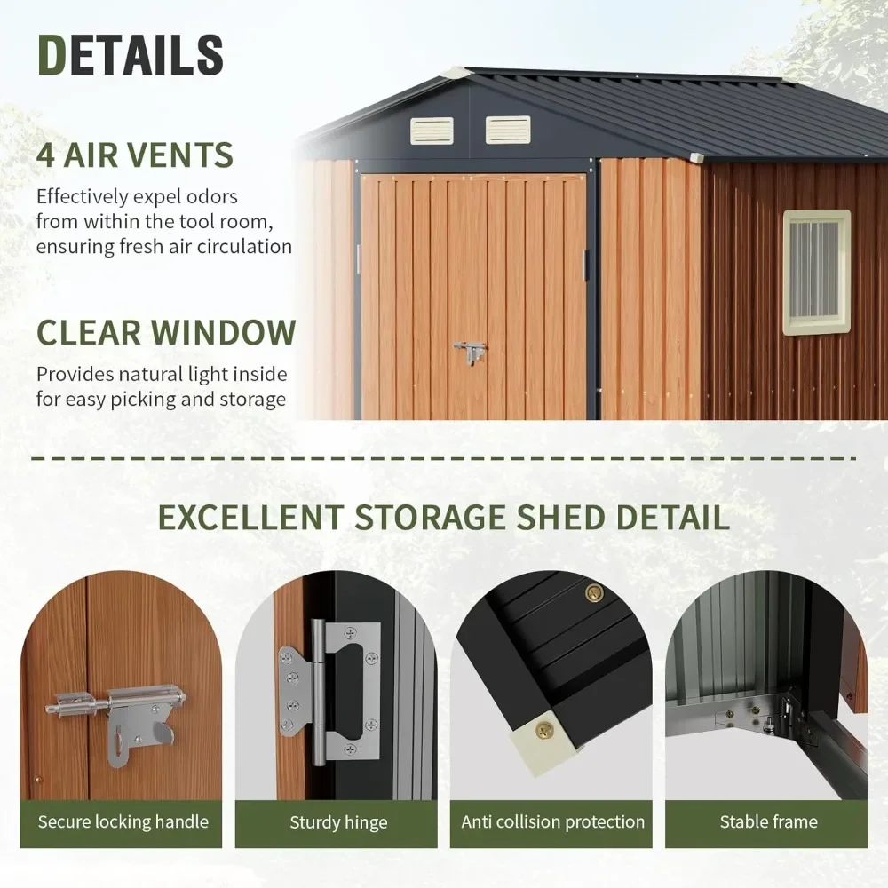 

8x6 Ft Outdoor Metal Shed, Storage Garden Shed with Lockable Doors & Vent, Multi-Used Shed for Backyard, Patio, Lawn and Tool