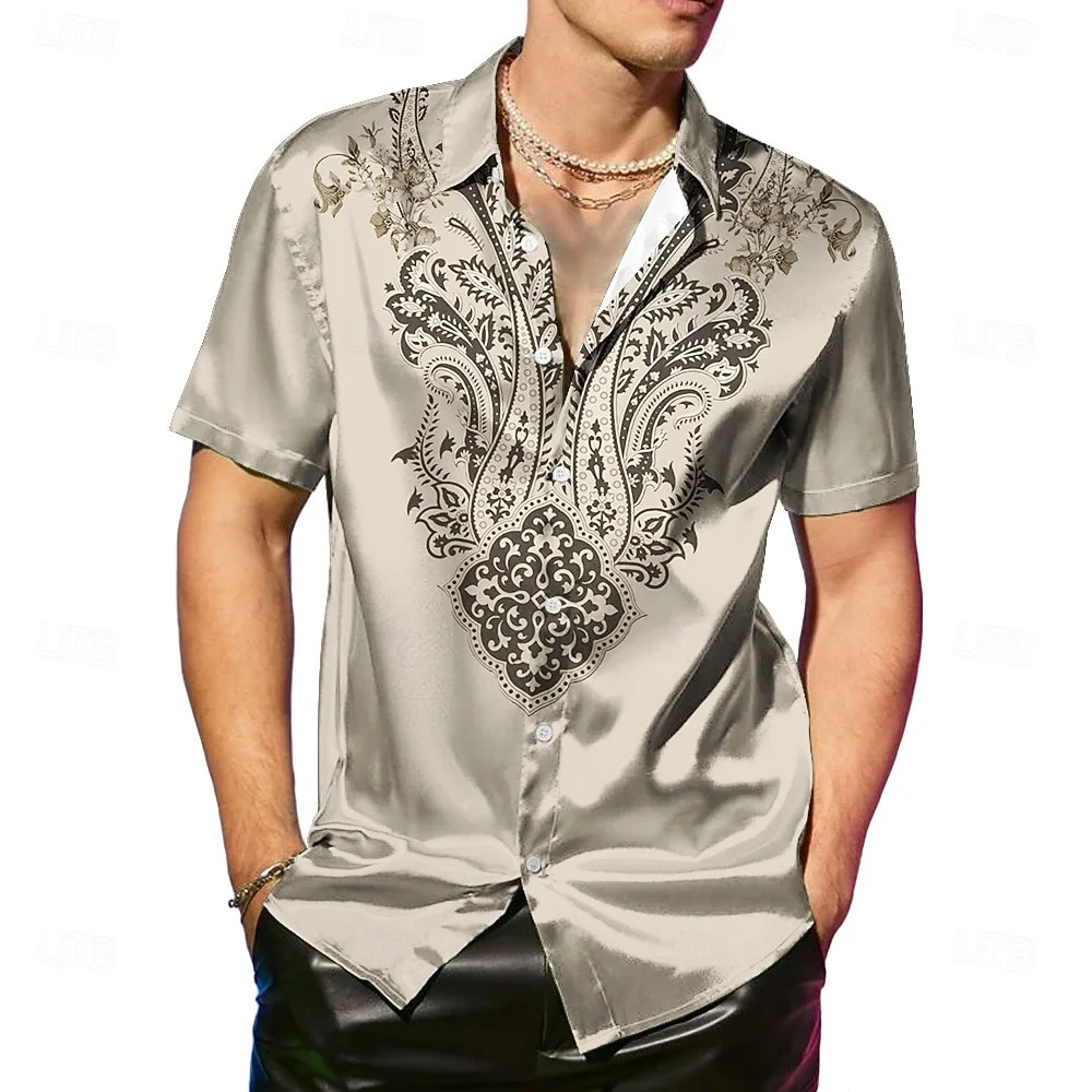 Men's satin shirt, formal shirt, printed button up shirt, comfortable for daily use