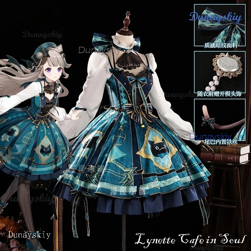 

Disfraz Хэллоуин Mujer Genshin Impact Lynette Cafe in Soul наряды костюмы для косплея парик Лолита нарядное платье обувь парик женский