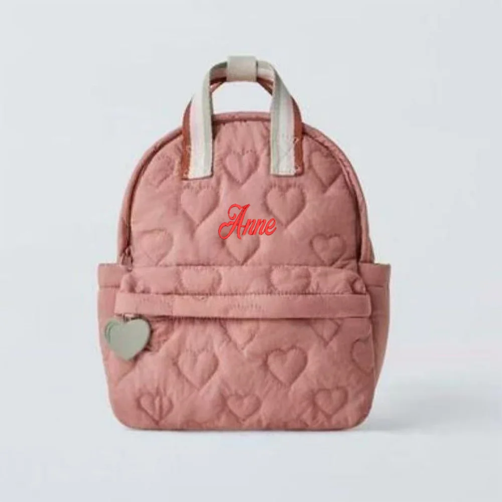 New High-quality Embroidered Heart-shaped Bag, Casual Small Backpack, Custom Unique Children's Return To School Gift, With Name