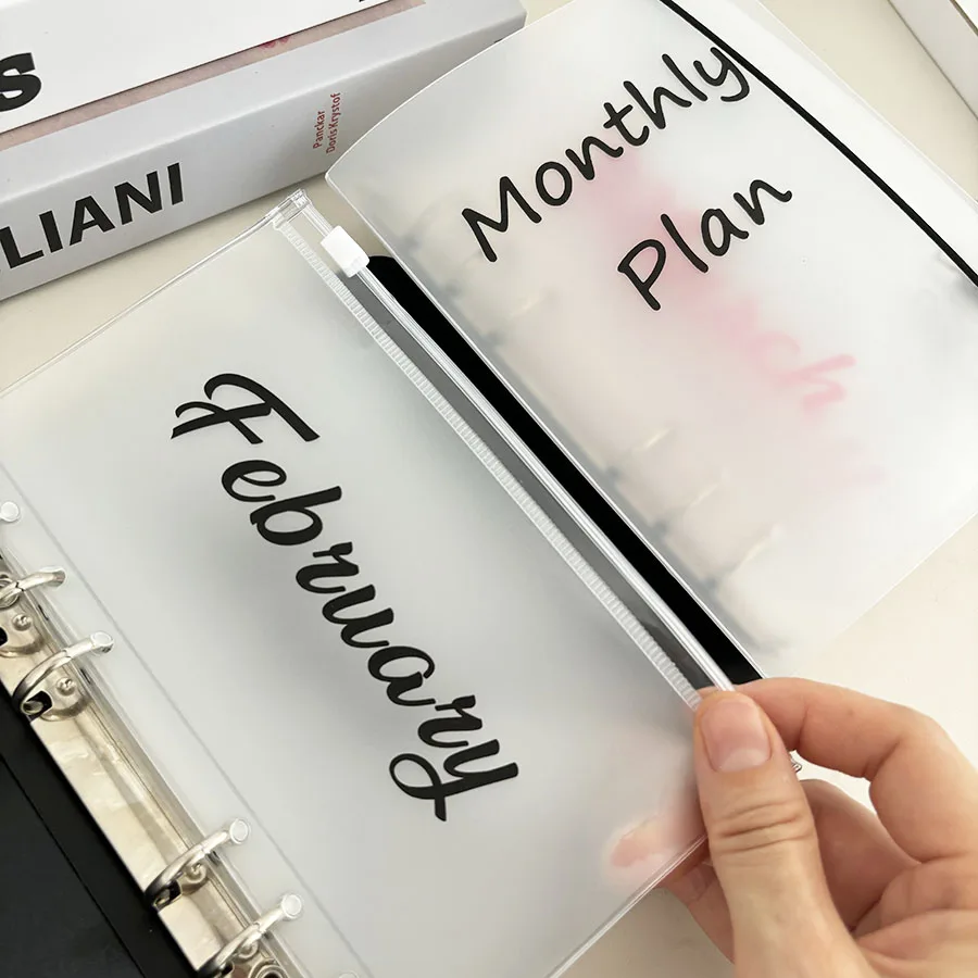 

A6 Loose Leaf Monthly Zipper Bag Cash Budget Envelope Binder Ticket Receipt Storage Bag Wealth Management Gift Set 1 cover + 12