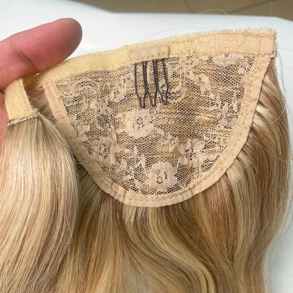 Wrap Around Straight Brazilian Ponytail Hair Extensions 100% Remy Human Hair Magic Tie Clip Horsetail Color #1622 For Women