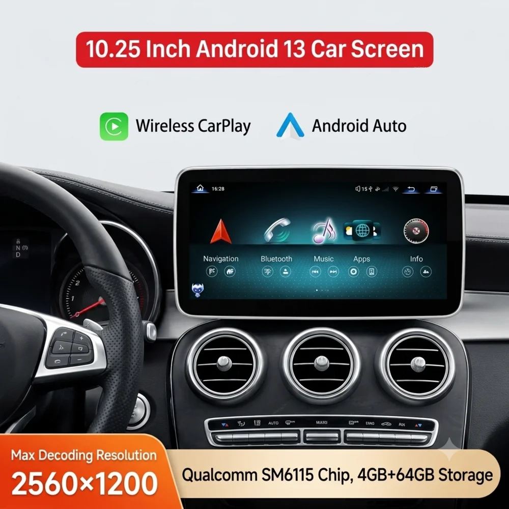 For Mercedes GLK Class 2013-2015 NTG 4.5, Round Air Outlet Version, 10.25 Inch Android 13 Car Navigation, Car head unit