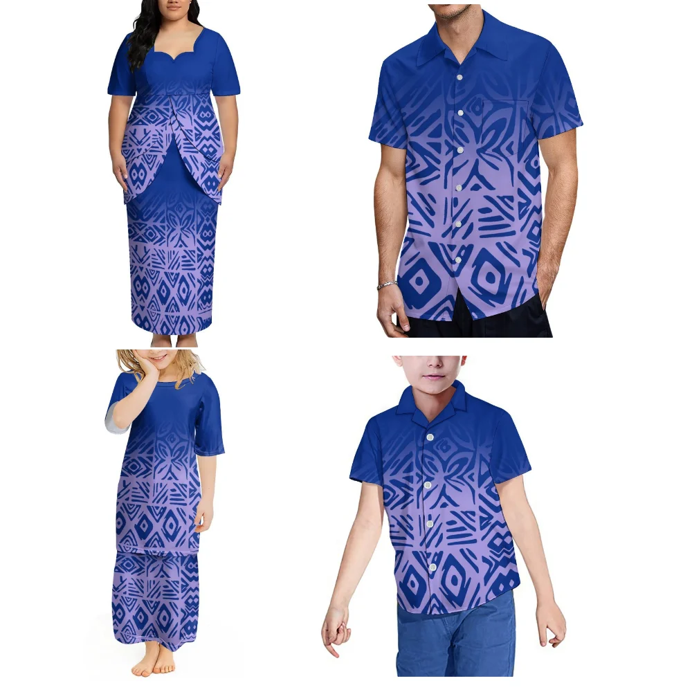 Conjunto Familiar Personalizado Puletasi: Camisas Masculinas Modernas, Blusas Femininas Elegantes e Vestidos Longos para Meninas e Meninos