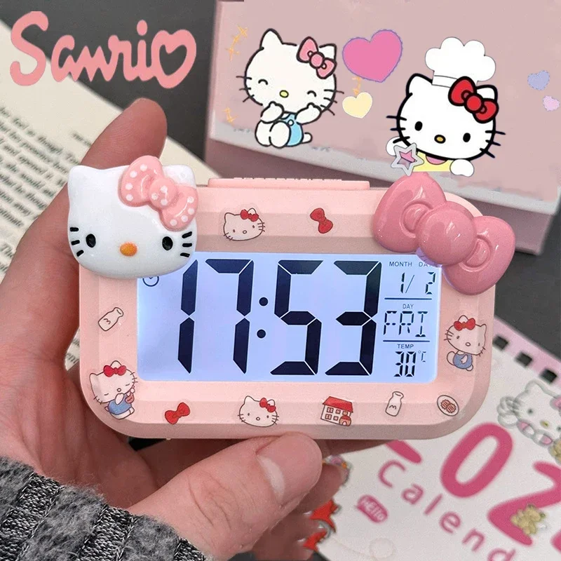 Sanrio Hello Kitty Alarm Leuke Kitty Kat Noctilucent Wekkers Cartoon Mini Wekkers Slaapzaal Desktop Ornament Geschenken