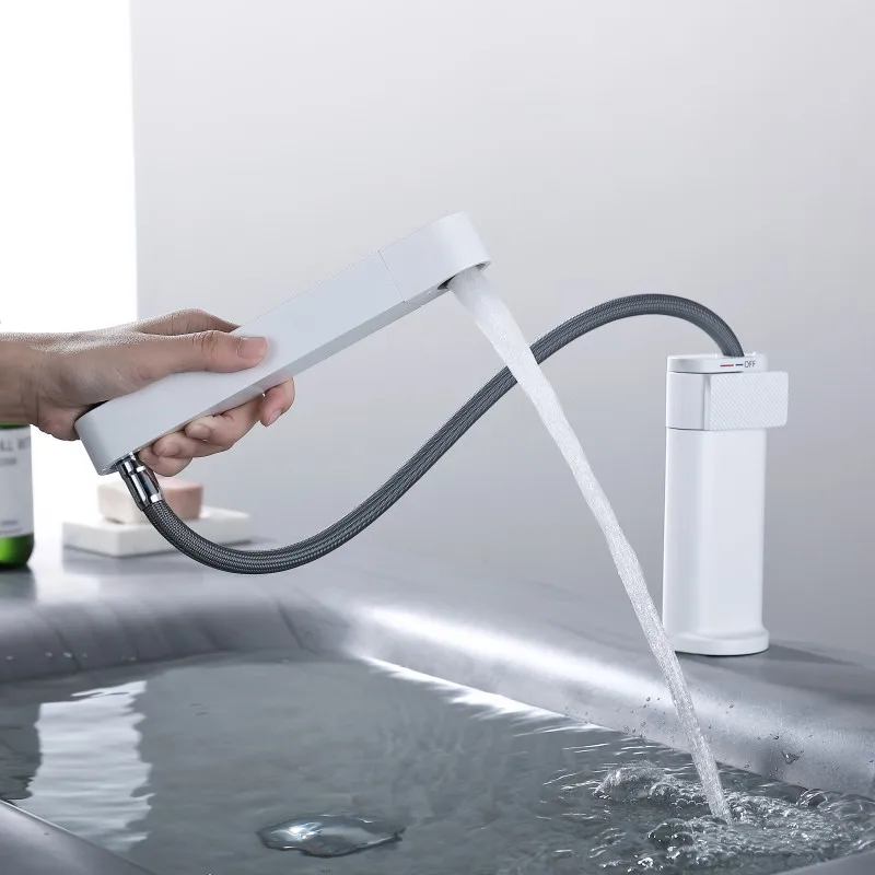 Imagem -02 - Banheiro Branco Digital Sensor Torneira Quente e Fria Pull Out Bacia Sink Mixer