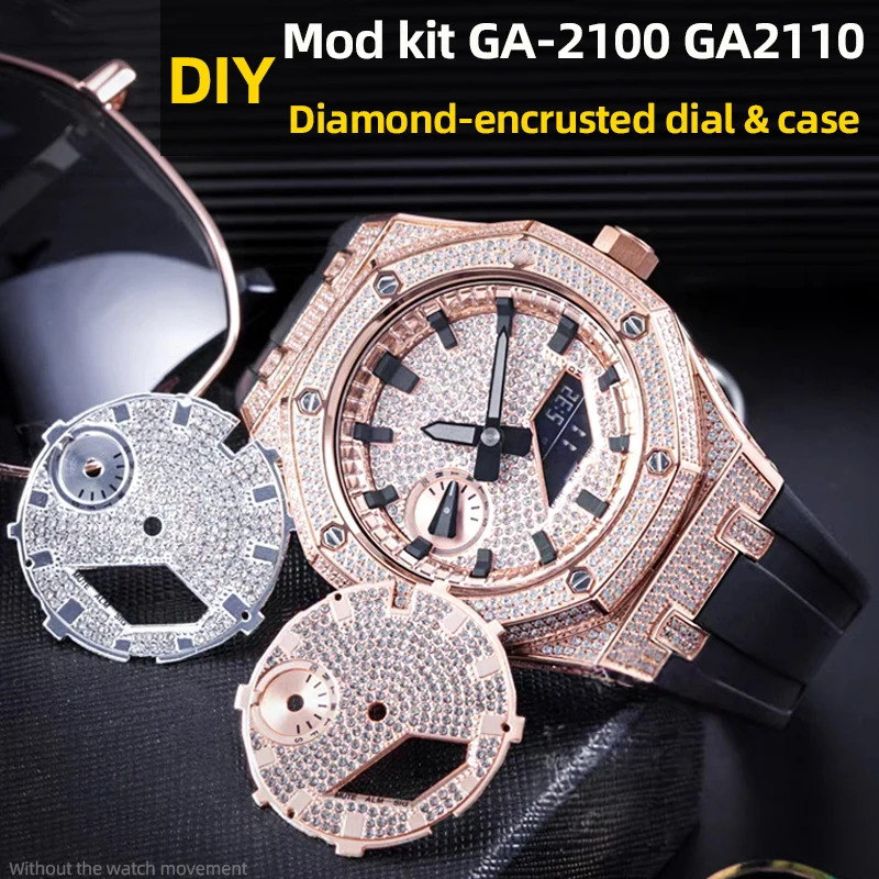 ga2100-高級ダイヤモンドウォッチ文字盤ケース-ga2100-ga2100-diyウォッチ改造キット-文字盤スケール-フッ素ゴムストラップ-メタルダイヤモンドベゼルセット