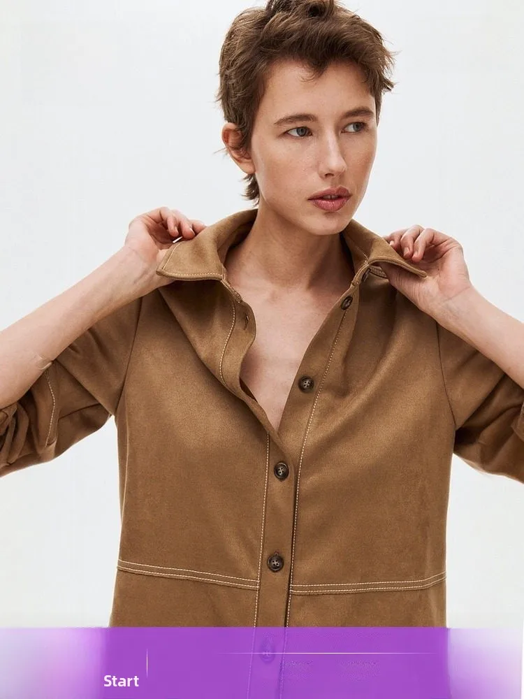 

H&M Summer New Women's Short Sleeve Shirt Casual Style Fit Polyester Fiber Spandex Button up Regular Thickness Seven Sleeve L...