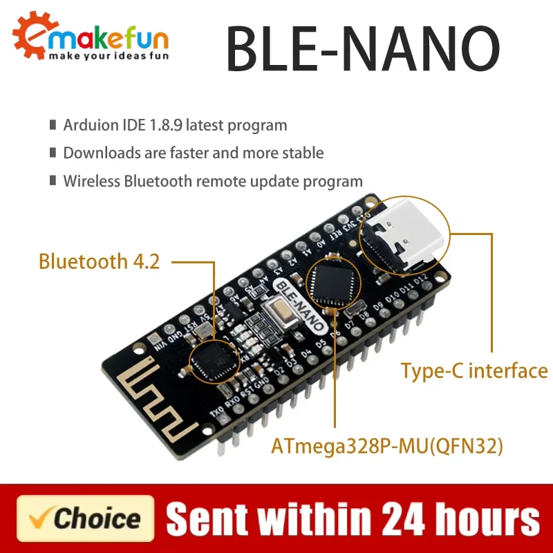 placa-ble-nano-com-bluetooth-42-integrado-chip-ch571f-interface-tipo-c-compativel-com-arduino-nano-v30-alternativa-ao-cc2540