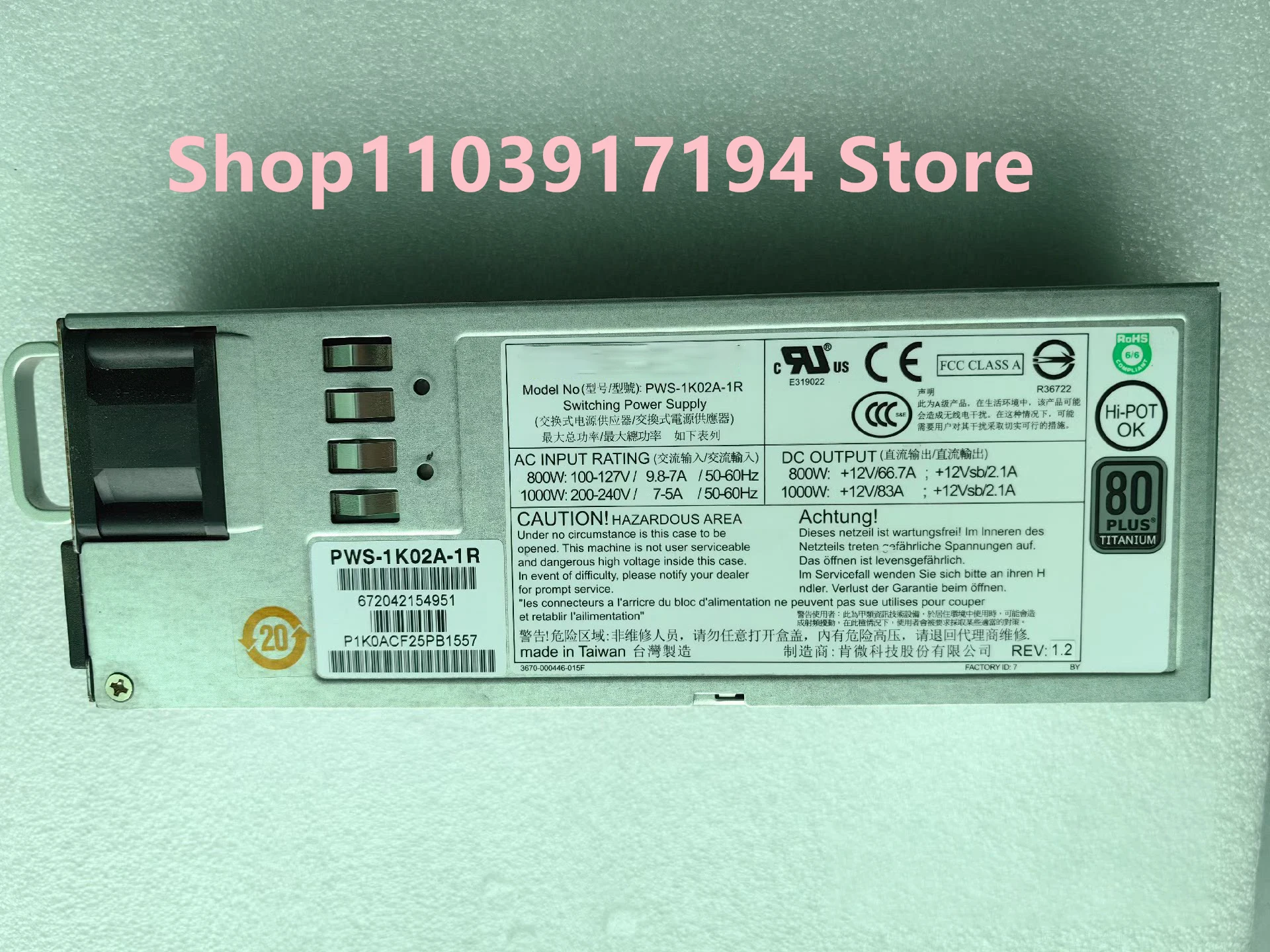 FOR Supermicro PWS-1K02A-1R Server Power supply