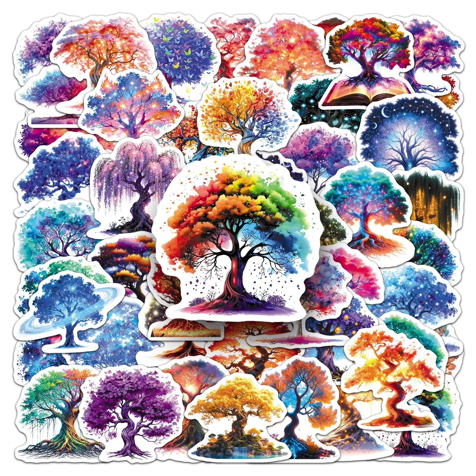 

50PCS Glowing Tree of Life Sticker Fantasy Tree Plant Decorative Mobile Phone Case Water Cup Guitar Waterproof Sticker Kids Toy