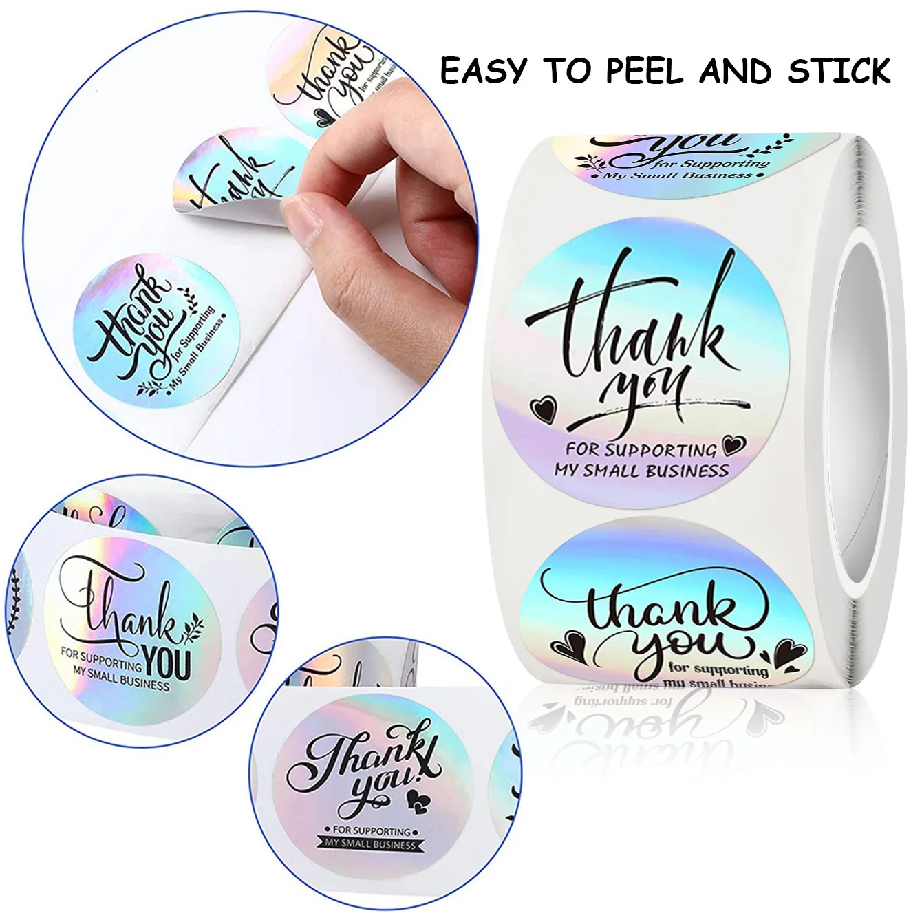 JCAC 500pcs/roll 1 Inch Holographic Thank You Stickers, Self-Adhesive Gift Box Wedding Favor Seal Labels view 5