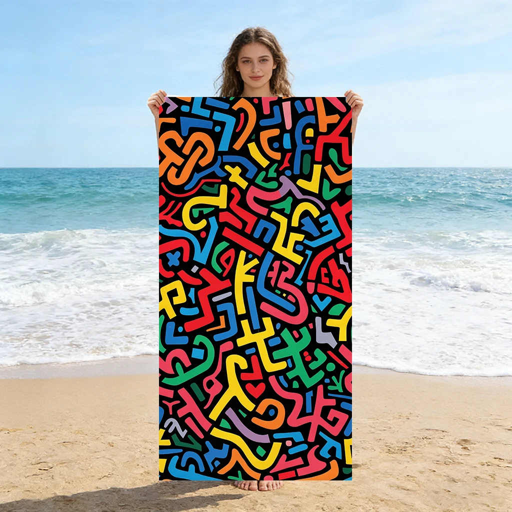 1pc Art Spliced Graffiti Beach Towel Large Towel Super Absorbent Suitable for Beach Vacation Pool Gym Summer Gift for Friends