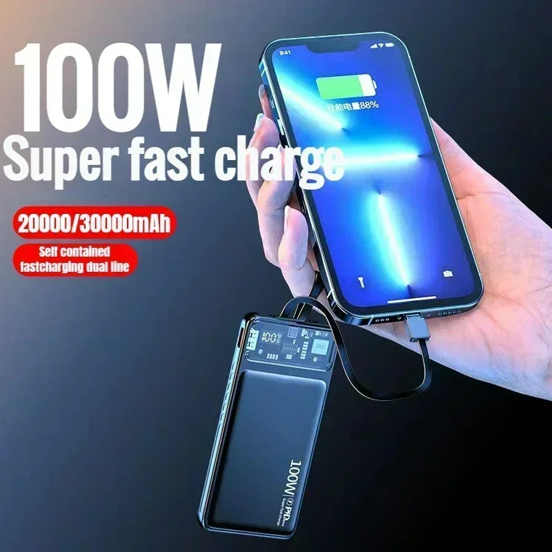 New 30000mAh Power Bank 100W Dual Port Super Fast Charging For iPhone Xiaomi Huawei Samsung Portable EXternal Battery Charger